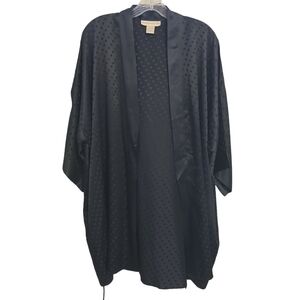 Four Seasons | Women's Vintage Black Polka Dot Silk Robe (Size Small/Medium)